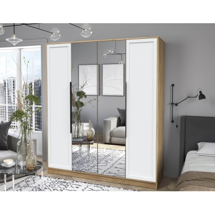 Шкаф распашной Тренд КТ-Ш4 (з) (Дуб золотой ЛДСП/ Белый ЛМДФ) Ш1800 В2128 Г547